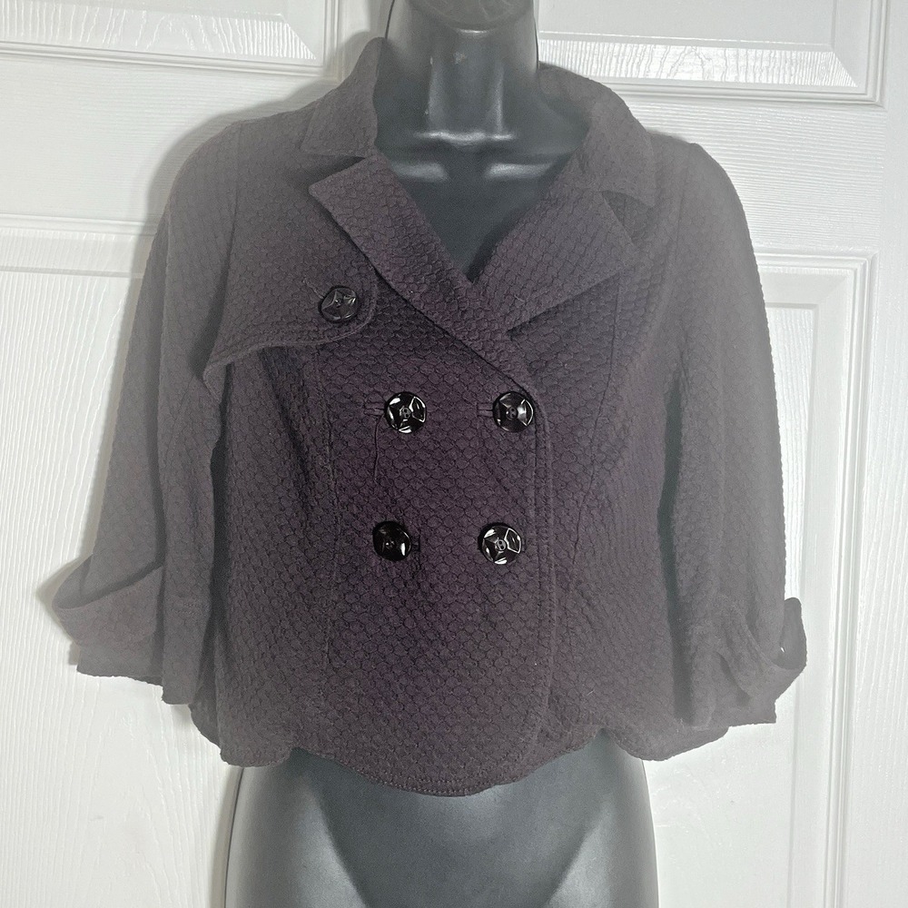 Anthropologie Allihop Double Breasted‎ Blazer Women XS Plum Cropped Textured Top